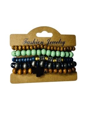 NWT Fashion Jewelry Men's Brown Beaded Bracelet Set
